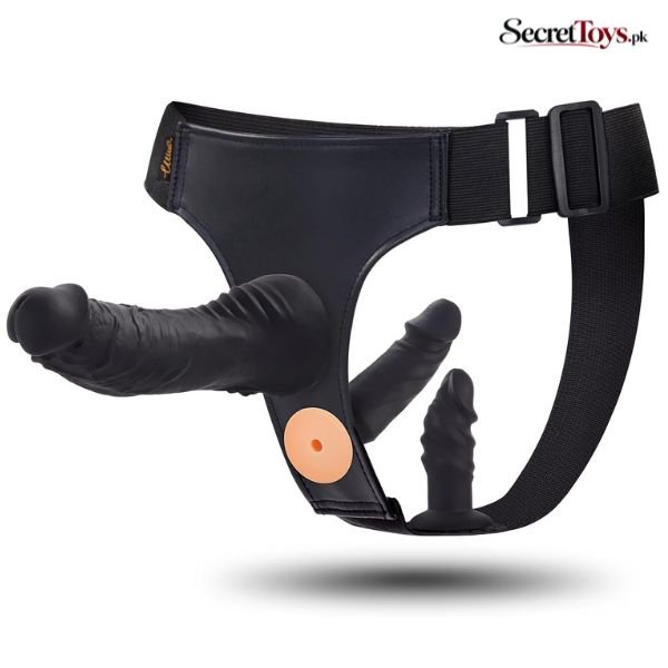 3 Silicone Strap On Dildo Set with Adjustable Harness