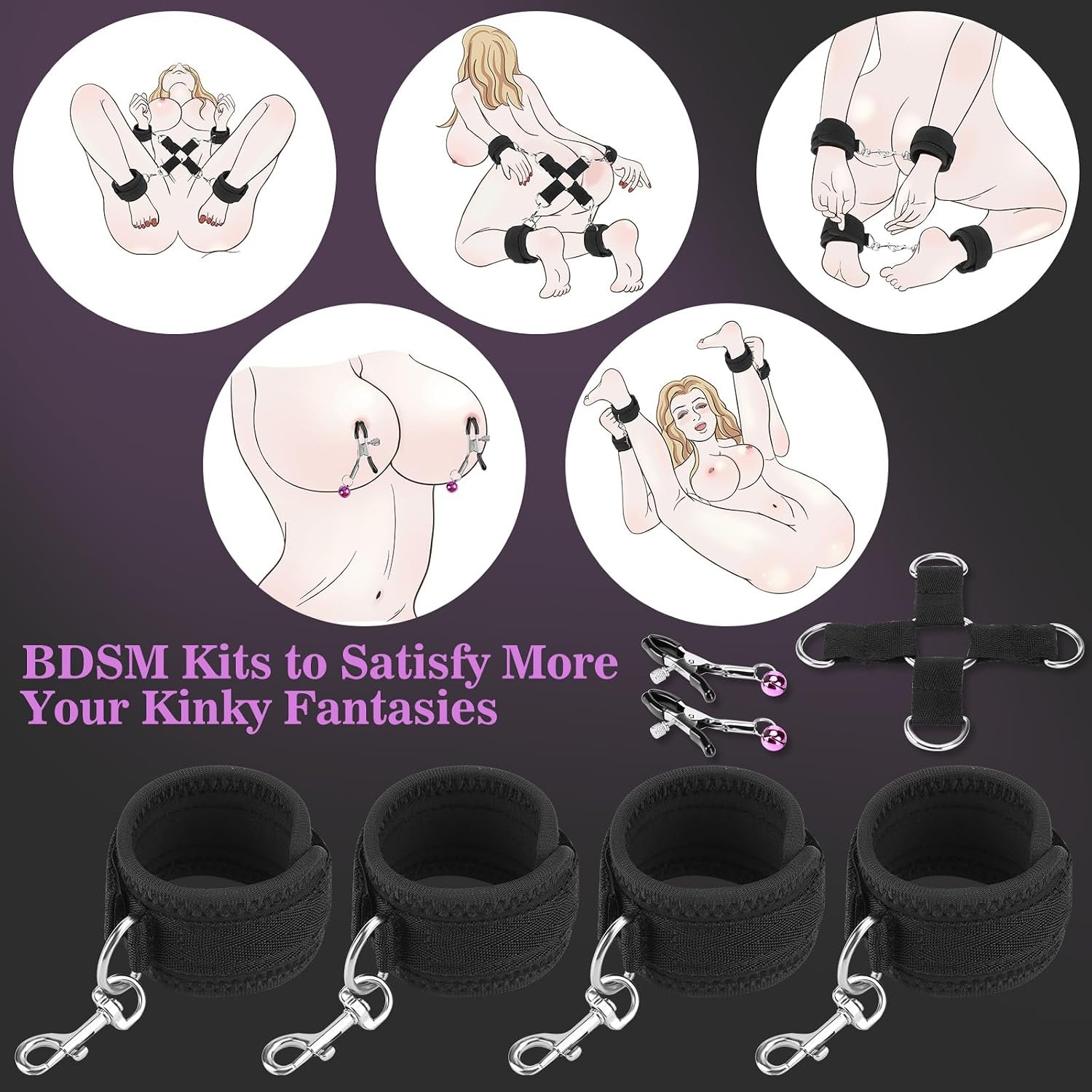 8 Pcs BDSM Sex Pillow and Bondage Cushion with Cuffs thumbnail 3