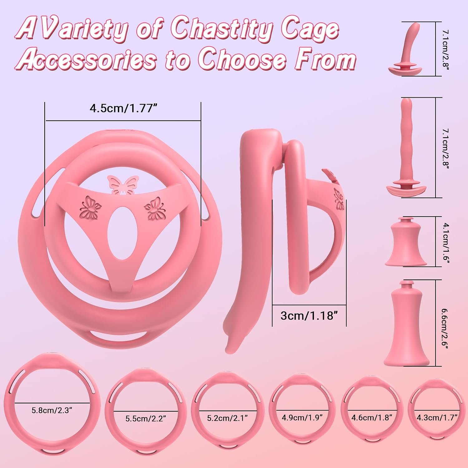 Adjustable Chastity Cage for Men with 6 Cock Rings thumbnail 3
