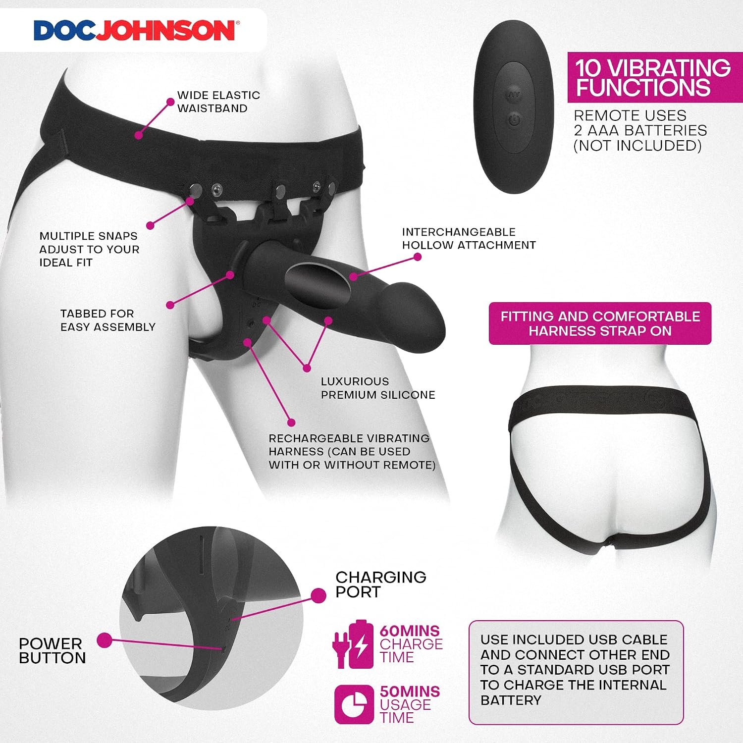 Buy Vibrating Silicone Harness with 3 Dildos thumbnail 3
