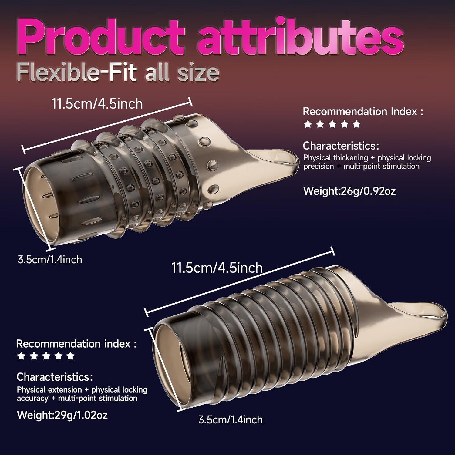 2 Piece Reusable Silicone Penis Rings for Men thumbnail 2